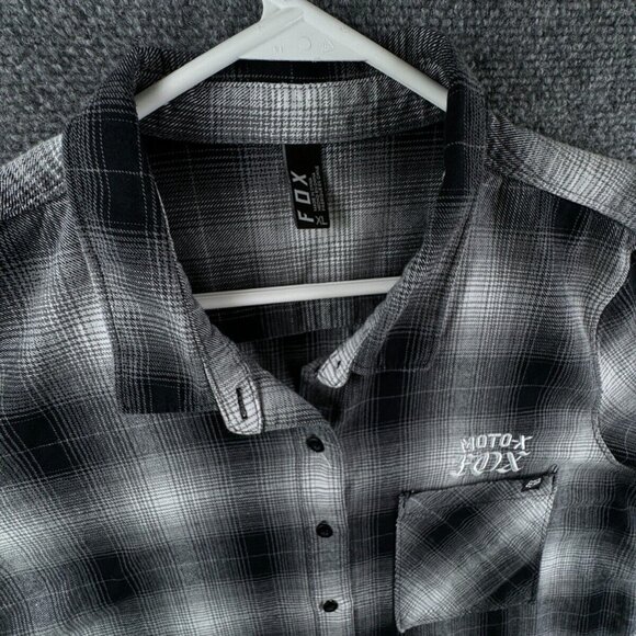 Fox Racing Button Up Shirt Women Black White Plaid Flannel Long Sleeve XL Ladies - Picture 6 of 16